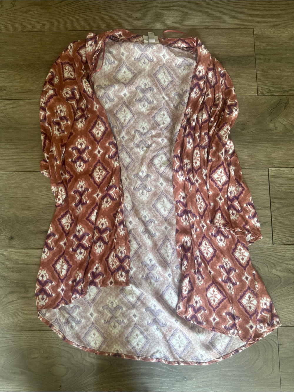 Knox Rose Rust Pink and White Patterned Open Front Kimono